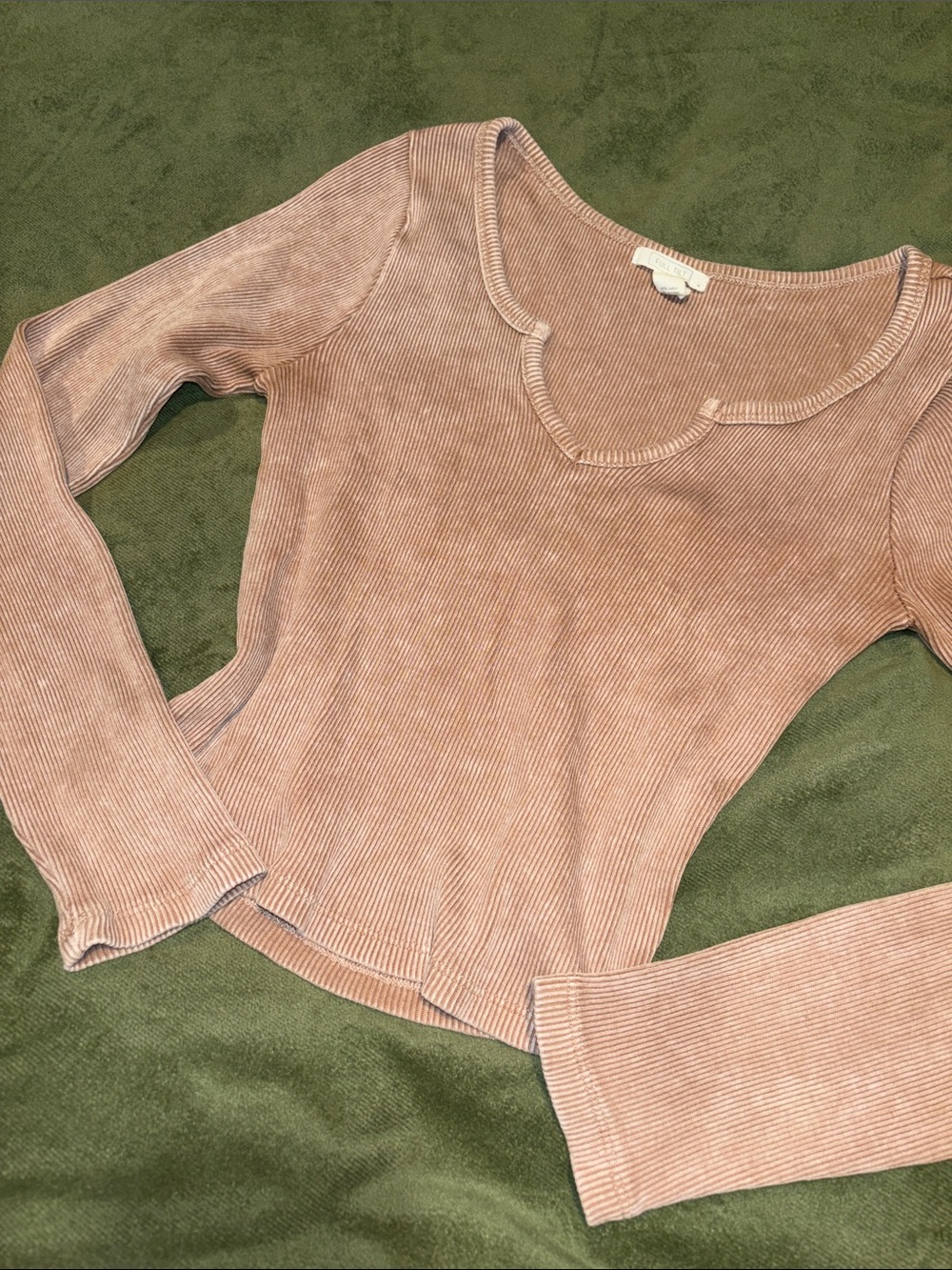 Full Tilt Ribbed Long Sleeve Scoop Neck Top - Dusty Pink